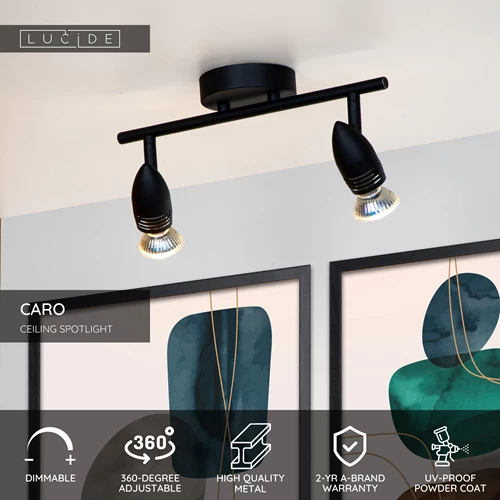 Lucide CARO - Ceiling spotlight - 2xGU10 - Black - USP
